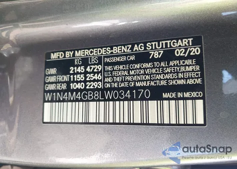 2020 Mercedes-Benz Glb 250 z USA, uszkodzony, nr VIN W1N4M4GB8LW034170